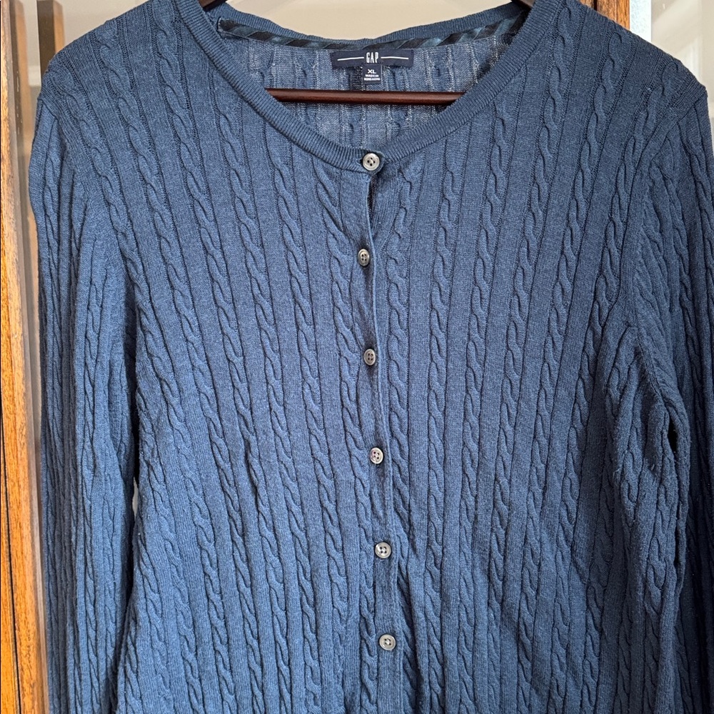 GAP Navy Cable Knit Cardigan - Picture 3 of 9